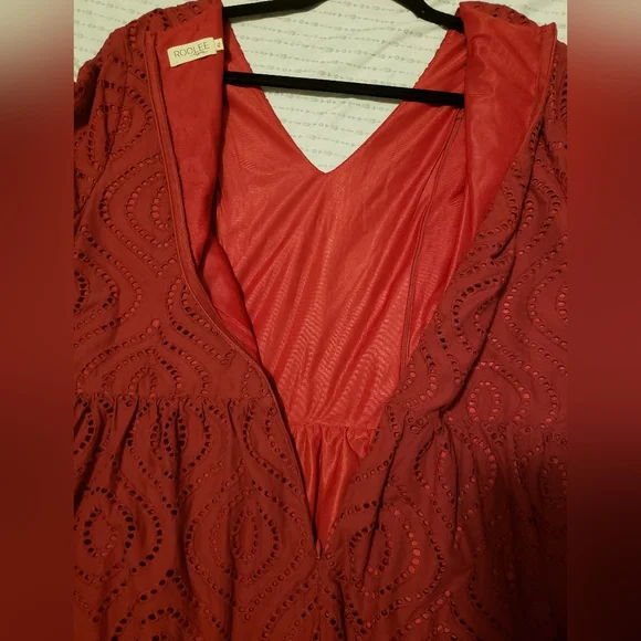 Roolee Burgundy Eyelet 3/4 Sleeve Dress - Picture 10 of 10